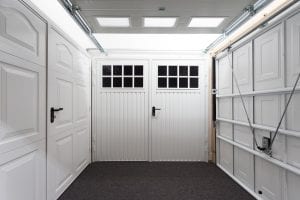 white panelled garage doors and white glazed garage door