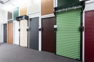 showroom with lots of different coloured roller shutters