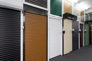 showroom with lots of different coloured roller shutters