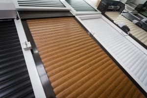 close up of coloured roller shutters
