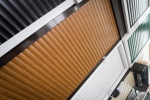 close up of coloured roller shutters