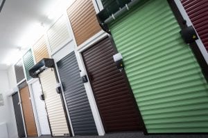 showroom with lots of different coloured roller shutters