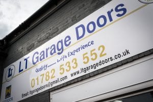close up of lt garage doors sign