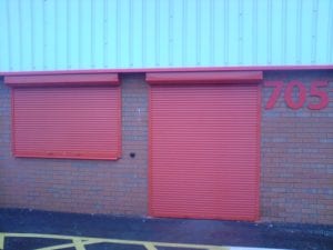 red electric roller shutters