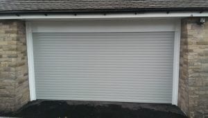 grey double electric roller garage door